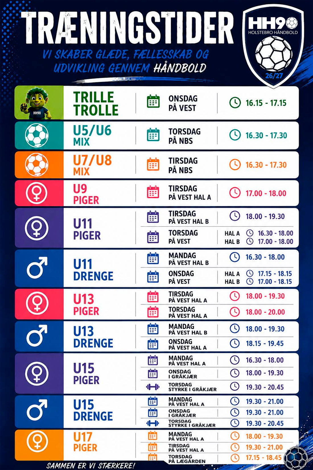 Træningstiderne for 2026-27