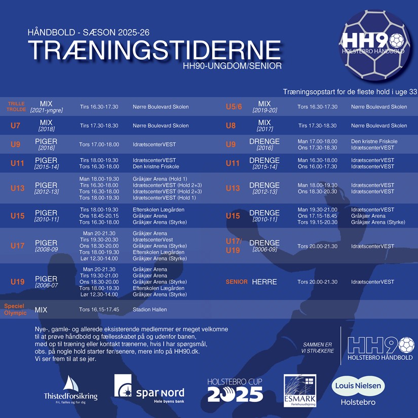 Træningstider 2025/26