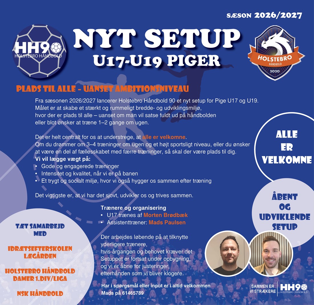 Nyt setup for Pige U17 og U19, 26/27